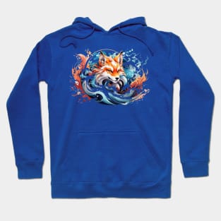 Kitsune fox, Japanese wave Hoodie